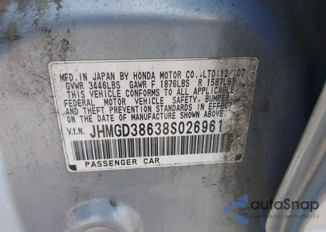 2008 Honda Fit Sport z USA, uszkodzony, nr VIN JHMGD38638S026961